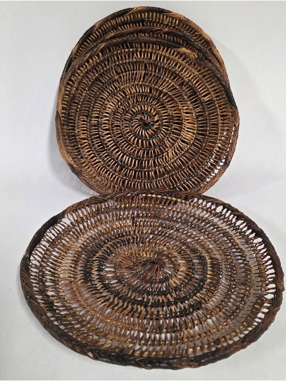 Boho Tiki Wicker Rattan Round Serving Plate Brown/Tan - Set Of (6) Picnic BBQ